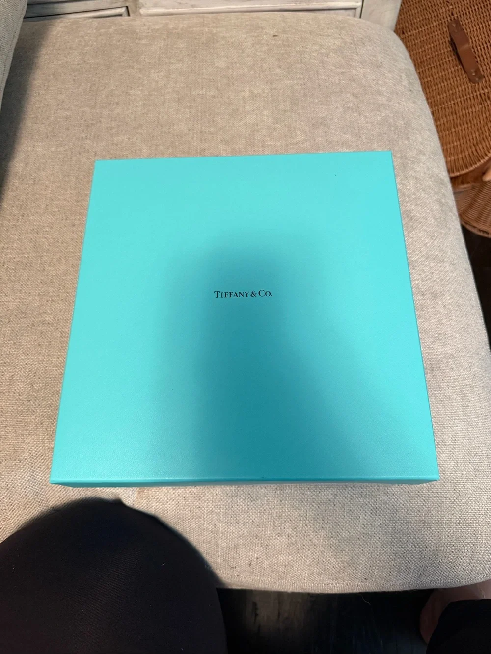 Tiffany & Co. Signature Blue Gift Box with Clear Stemmed Wine Glasses